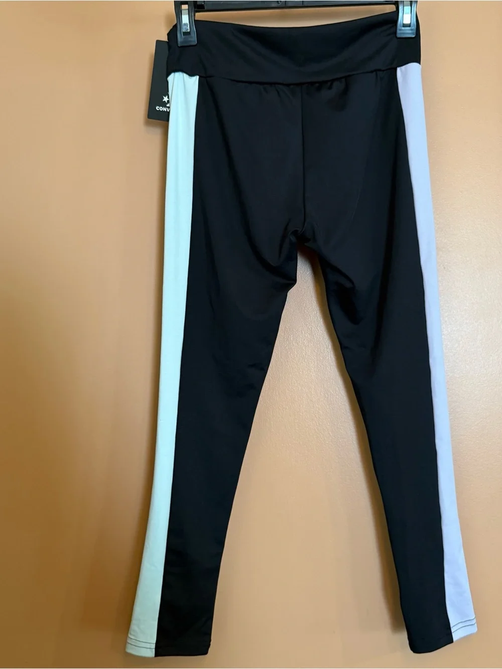 Converse All Star Girls Leggings Size L 12-13 Black‎ White Stripe NWT
